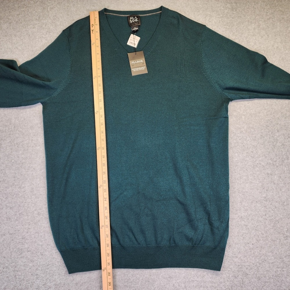 Jos A Bank Traveler‎ Mens XLT 100% Merino Wool V Neck Green Sweater Classic - Picture 7 of 7